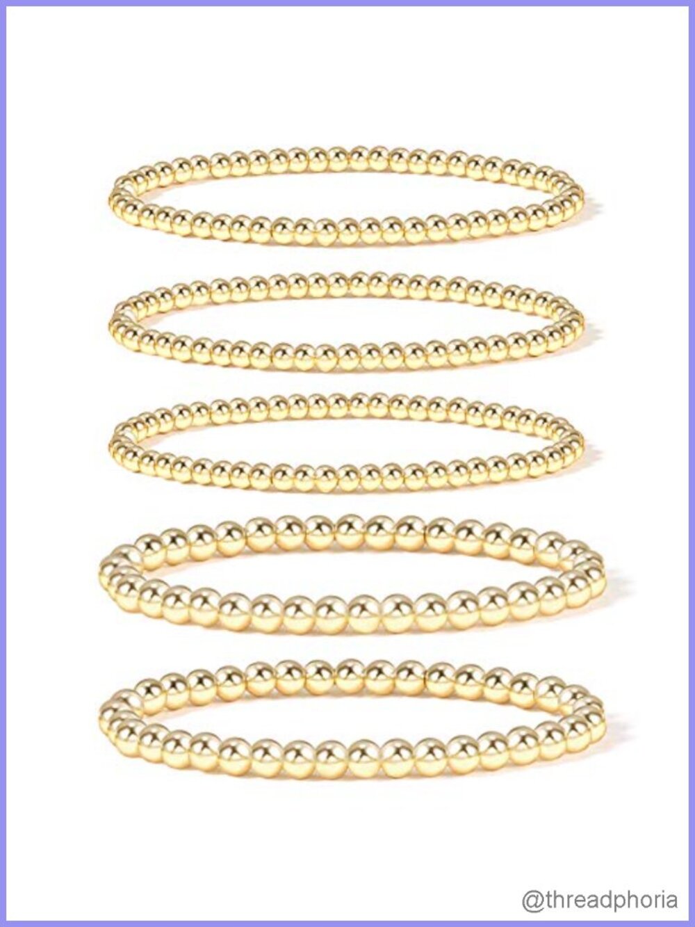 Badu 14K Gold Plated Bead Bracelet Set, Stretchable Hypoallergenic, Bohemaian